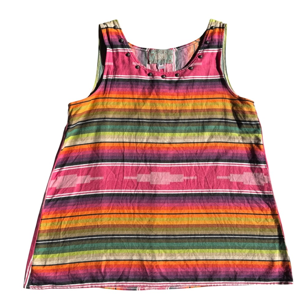 Silverado Womens Southwestern Striped Tank Top Concho Studs Made in USA Western